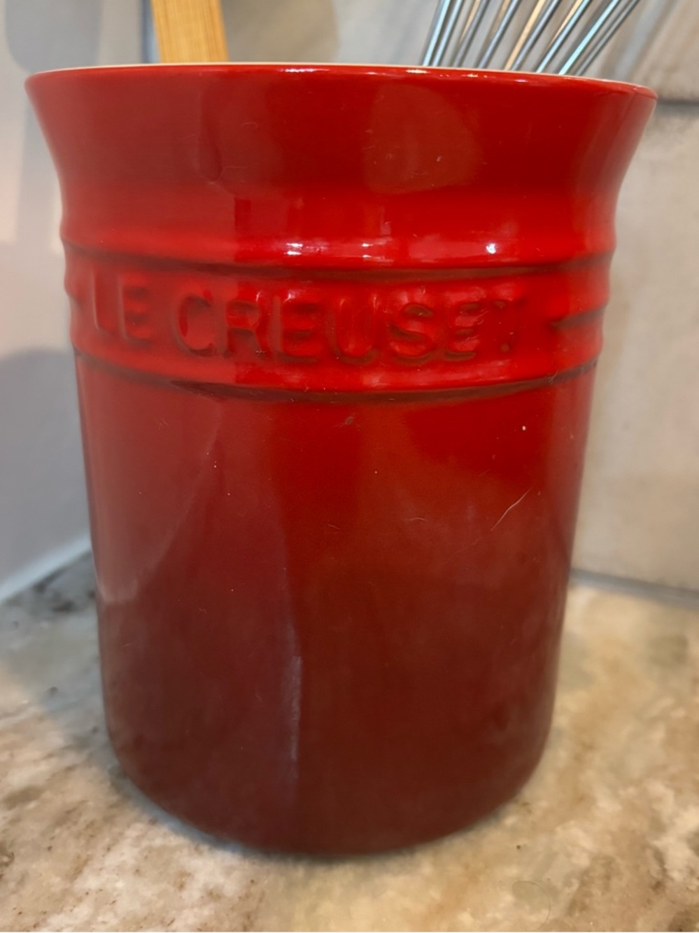 Le Creuset Red Stoneware Utensil Holder Crock